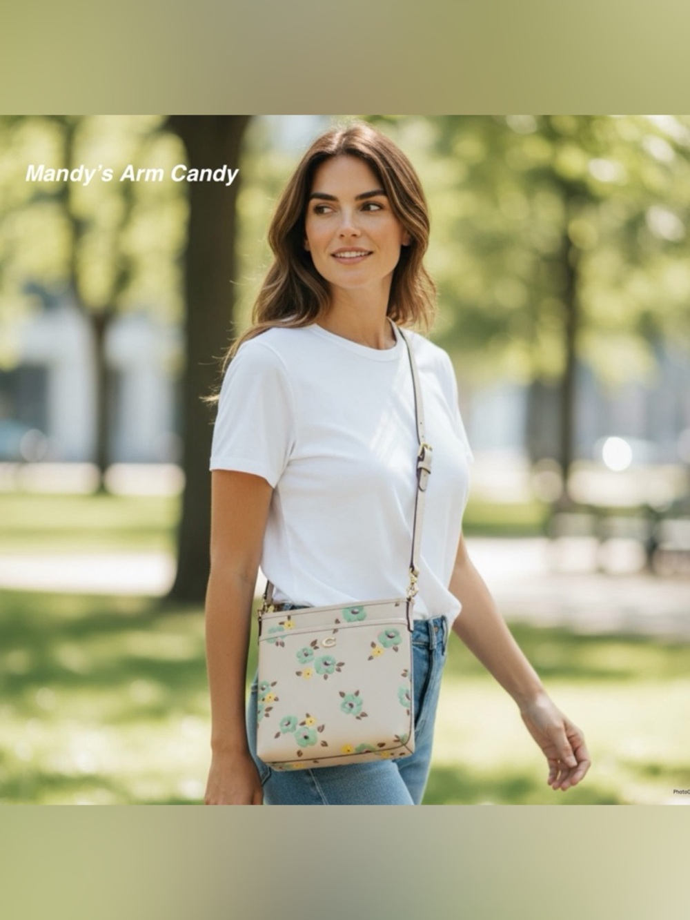 NWT Coach Floral Mitt LeatherCrossbody Bag in Cream, Mint, Yellow Accents $358